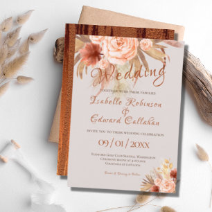 Invitación Ramo Floral Bohemio de Moda Melocotón y Cobre