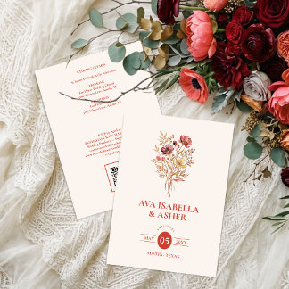 Invitación Ramo Floral Coral Rústico Boda Código QR TLW26