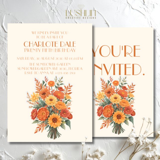 Invitación Ramo Floral de Otoño Fiesta de Cumpleaños Rústica (Subido por el creador)