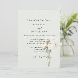 Invitación Ramo Floral de Rosas Blancas con Menta Amor Boda