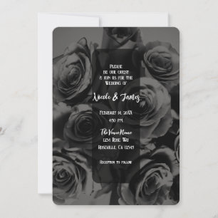 Invitación Ramo Floral de Rosas Negras y Grises Oscuros para