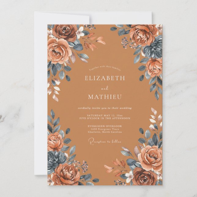Invitación Ramo Floral de Terracota para Boda (Anverso)
