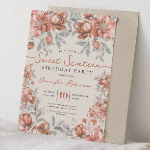 Invitación Ramo Floral Dulces 16 Cumpleaños Rosa Oro