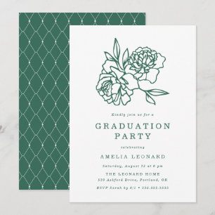 Invitación Ramo Floral Elegante Fiesta de Graduación Verde