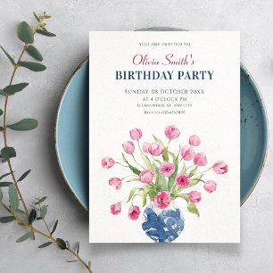 Invitación Ramo floral minimalista elegante cumpleaños