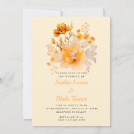Invitación Ramo Floral Naranja Pastel Otoño Amarillo Boda
