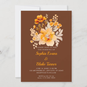 Invitación Ramo Floral Naranja Pastel Otoño Marrón Boda
