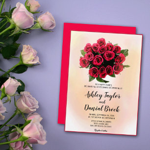 Invitación Ramo floral rojo acuarela romántico boda