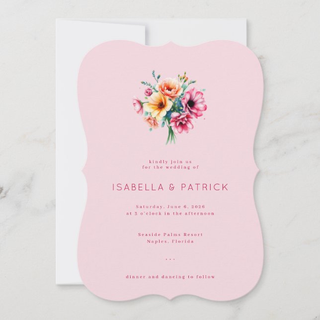Invitación Ramo Floral Rosa Romántico (Anverso)