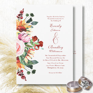 Invitación Ramo Floral Rústico de Girasoles al Acuarela Boda