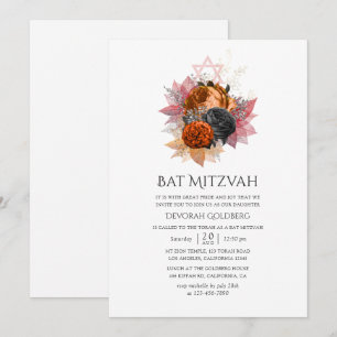 Invitación Ramo floral vintage de otoño Bat Mitzvah