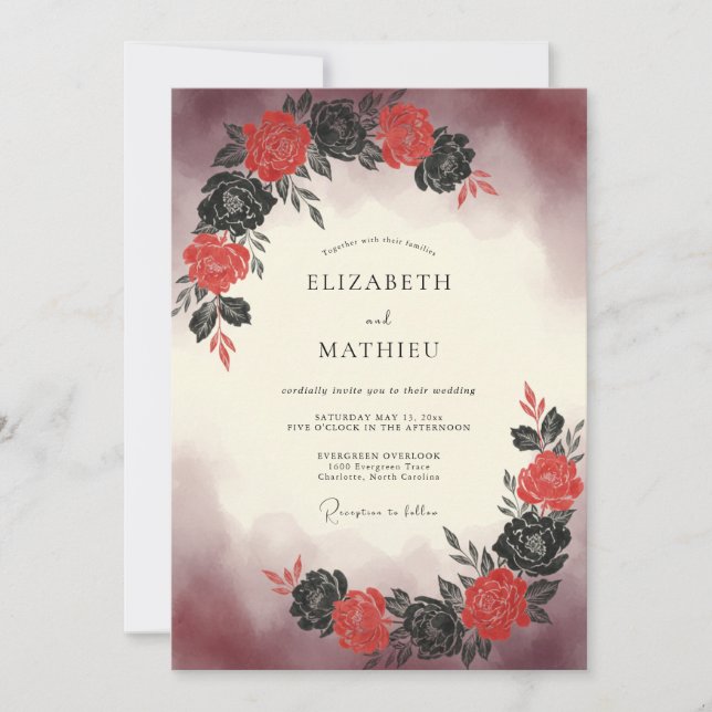 Invitación Ramo nupcial pictórico rojo (Anverso)