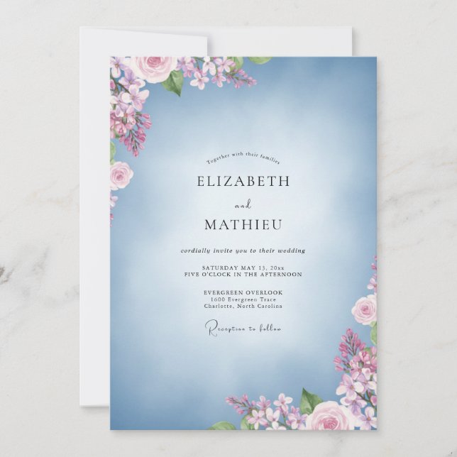 Invitación Ramo pastel azur Eucalipto Boda (Anverso)