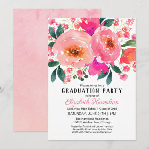 Invitación Ramo Precioso de Florales Rosadas Fiesta de Gradua
