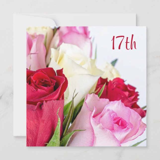 Invitación Ramo Romántico De Rosas Cumpleaños 17 (Anverso)