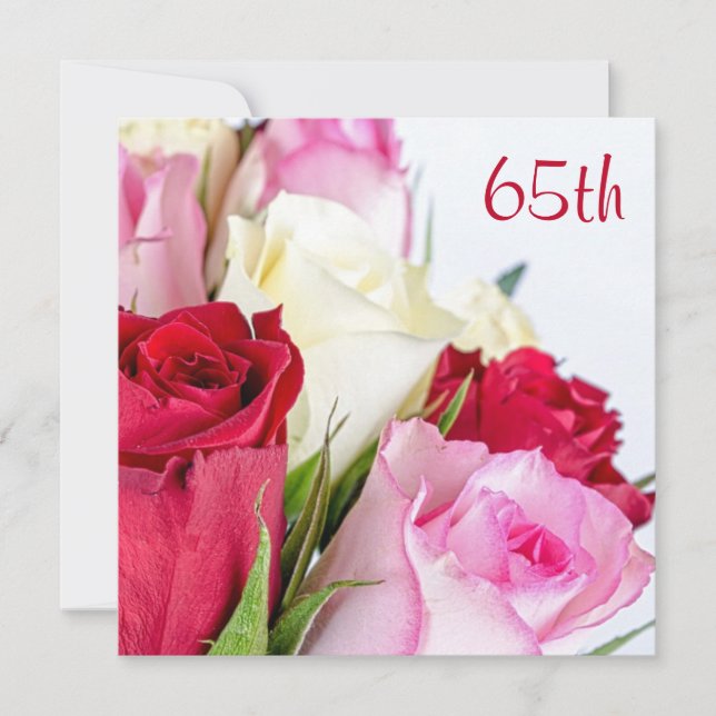 Invitación Ramo Romántico De Rosas Cumpleaños 65 (Anverso)