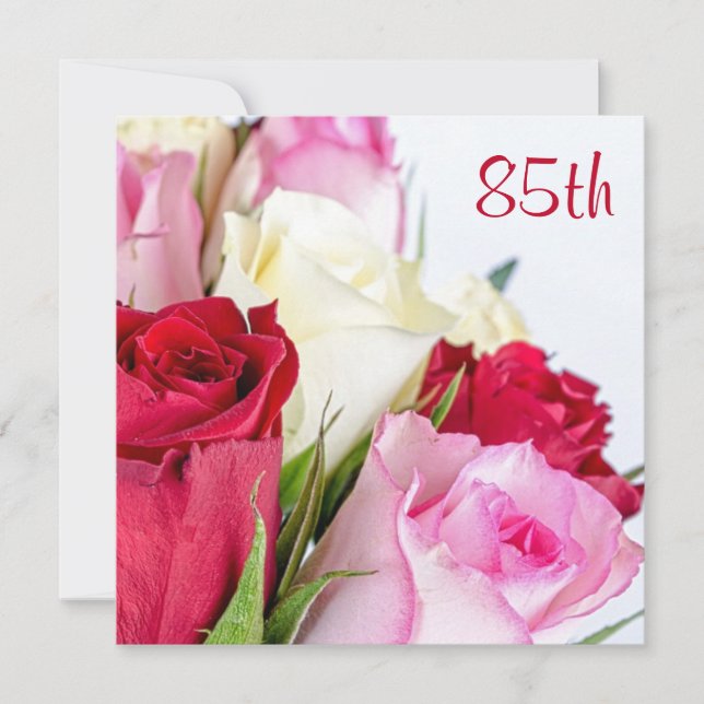 Invitación Ramo Romántico De Rosas Cumpleaños 85 (Anverso)