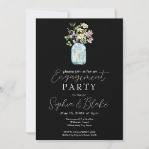 Invitación Ramo Simple de Frasco de Mason Negro Fiesta de Com
