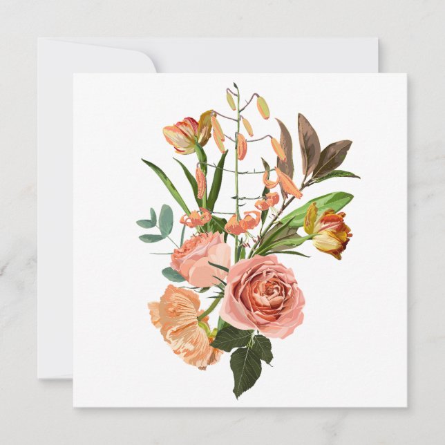 Invitación Ramo tropical con flores naranjas (Anverso)