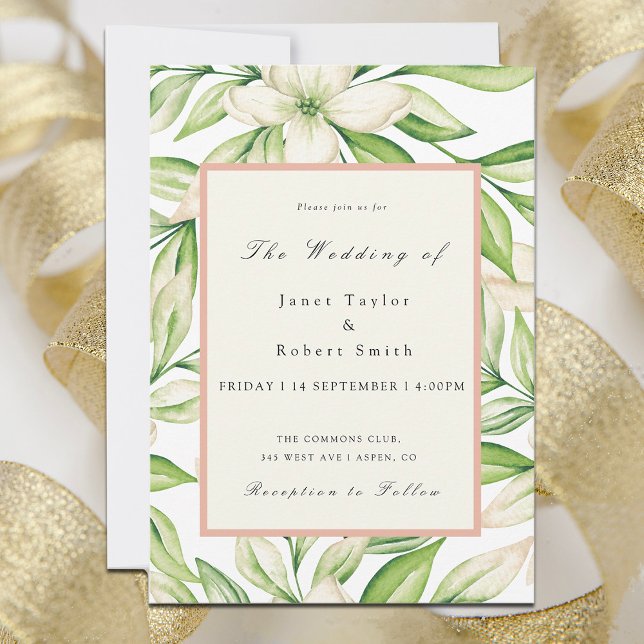 Invitación Ramo Tropical Elegante con Boda de Borde Rosa (Subido por el creador)