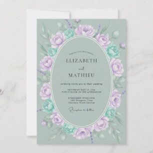 Invitación Ramo Violeta Celadón Boda Eucalipto