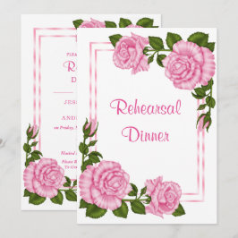 Invitación Ramos de Esquina Rosados Bonitos Cena de Ensayo