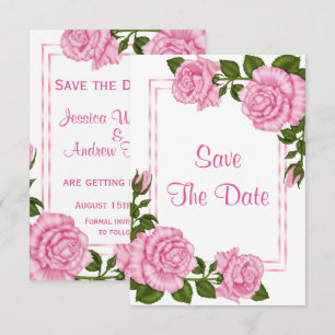Invitación Ramos de Esquina Rosados Bonitos para Boda Save
