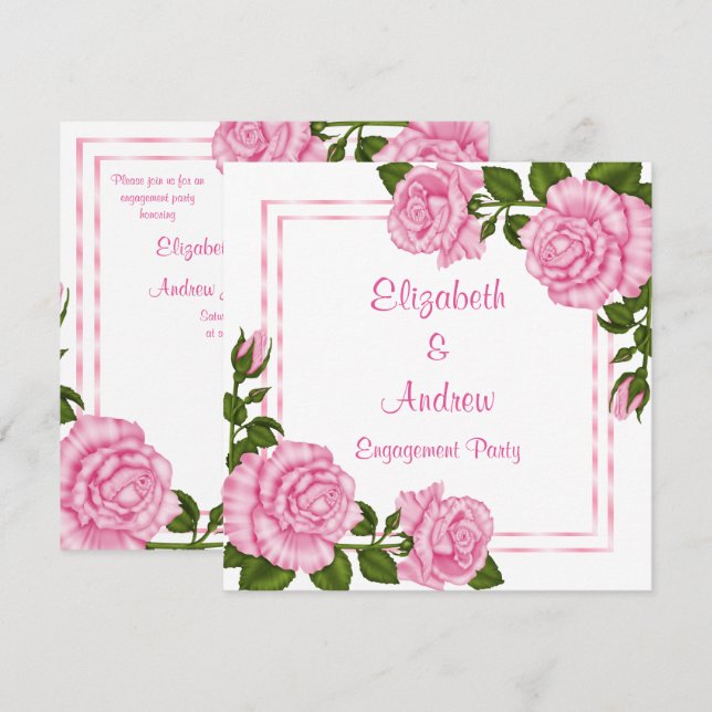 Invitación Ramos de Esquina Rosados ​​de Compromiso (Anverso / Reverso)