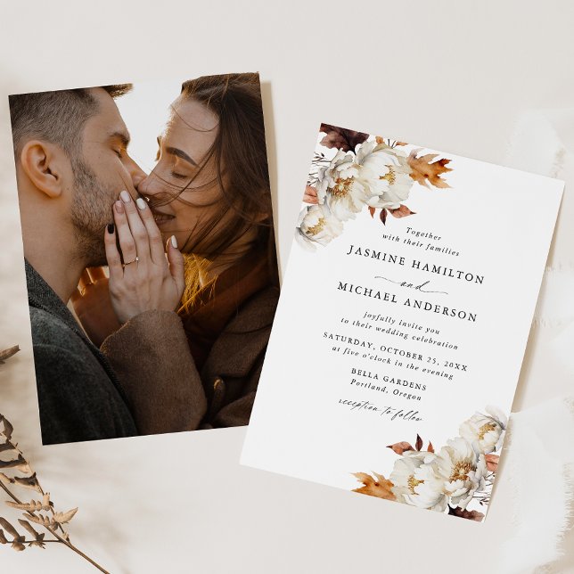 Invitación Ramos Florales Otoñales Rústicos Foto Boda (Subido por el creador)