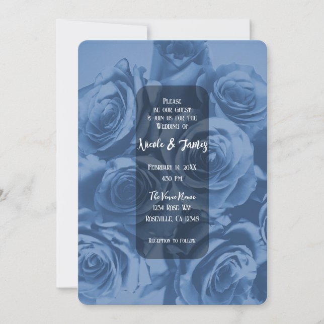 Invitación Ramos Florales Románticos de Rosas Azules Elegante (Anverso)