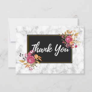 Invitación Ramos Florales Rosados en Marco Negro Agradecimien