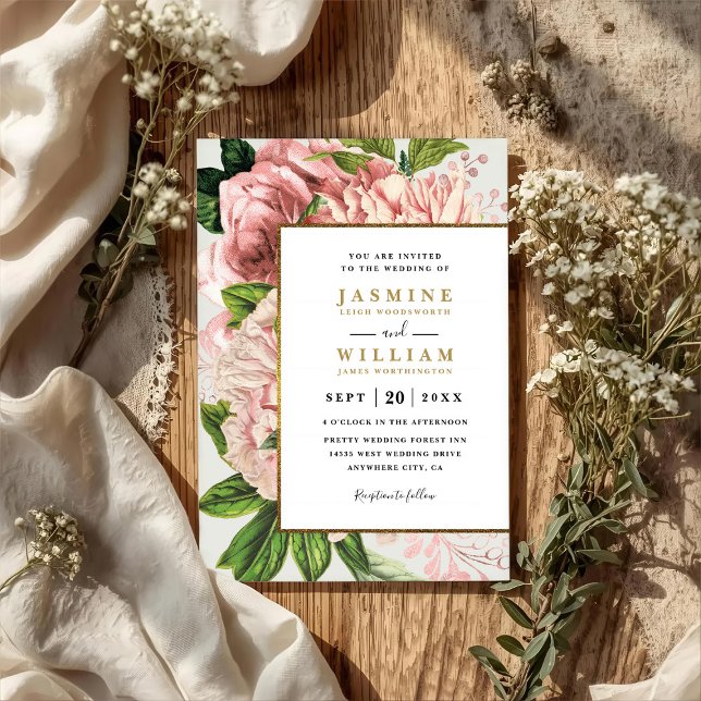 Invitación Ramos rosados románticos boda rústica chic código  (Subido por el creador)