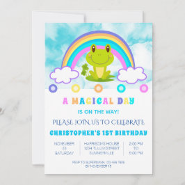 Invitación Rana 1 fiesta de cumpleaños arco iris retro