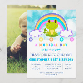 Invitación Rana 1 fiesta de cumpleaños arco iris retro