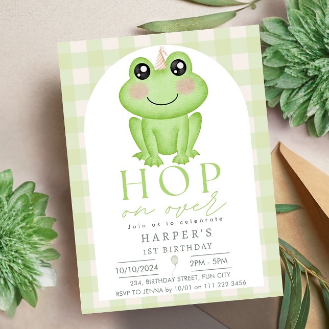 Invitación Rana acuarela Sobre Un Aniversario Aburrido (Watercolor Frog Hop On Over Cute Birthday Invitation)
