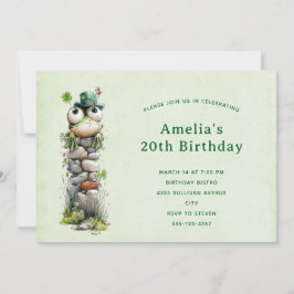 Invitación Rana con sombrero verde y trébol cumpleaños lindo