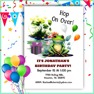 Invitación Rana Cute Se Sube En La Fiesta De Cumpleaños