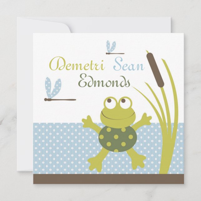 Invitación Rana de cinta y libélula Baby Shower (Anverso)