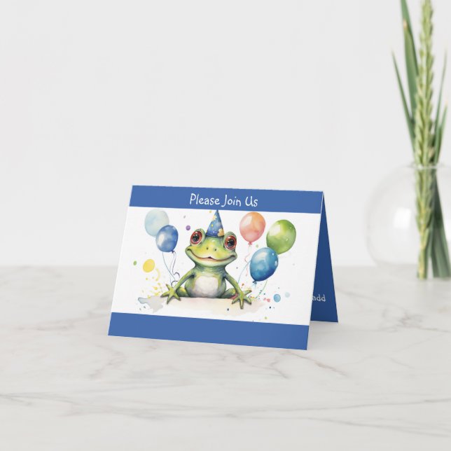 Invitación Rana de cumpleaños con globos (Anverso)
