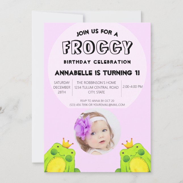 Invitación Rana de la primera fiesta de cumpleaños (Anverso)