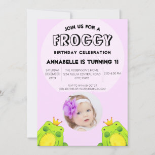 Invitación Rana de la primera fiesta de cumpleaños