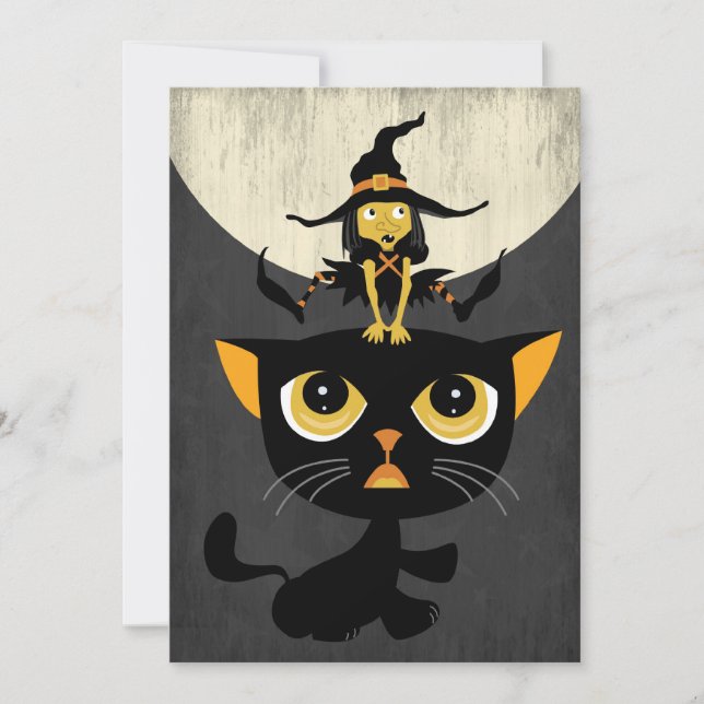 Invitación Rana de saltos de bruja con gato negro (Anverso)