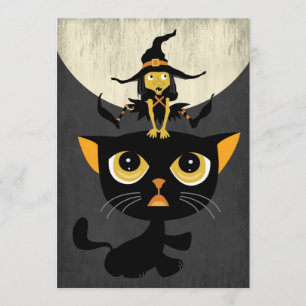Invitación Rana de saltos de bruja con gato negro