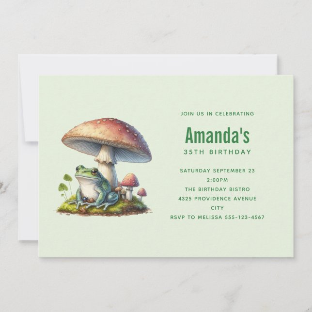 Invitación Rana debajo de un hongo Cumpleaños lindo de la nat (Anverso)