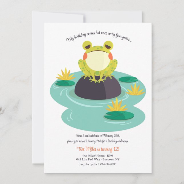 Invitación Rana en Lily Pad (Anverso)