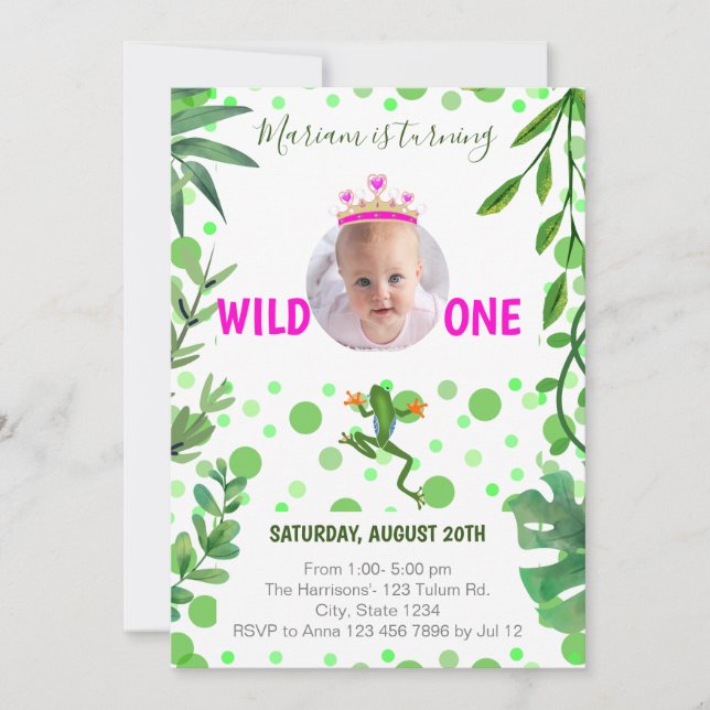 Invitación Rana fiesta de bebés de princesa de primer cumplea (Anverso)