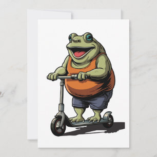 Invitación Rana Gorda Divertida Montando Scooter de Dibujos A