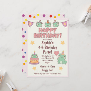 Invitación Rana Kawaii, Fiesta de Cumpleaños Saltarina
