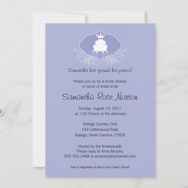 Invitación Rana Prince Ducha De Novias Temática (Anverso)