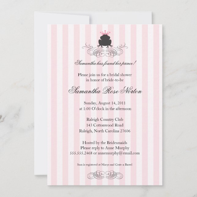 Invitación Rana Prince Ducha De Novias Temática (Anverso)